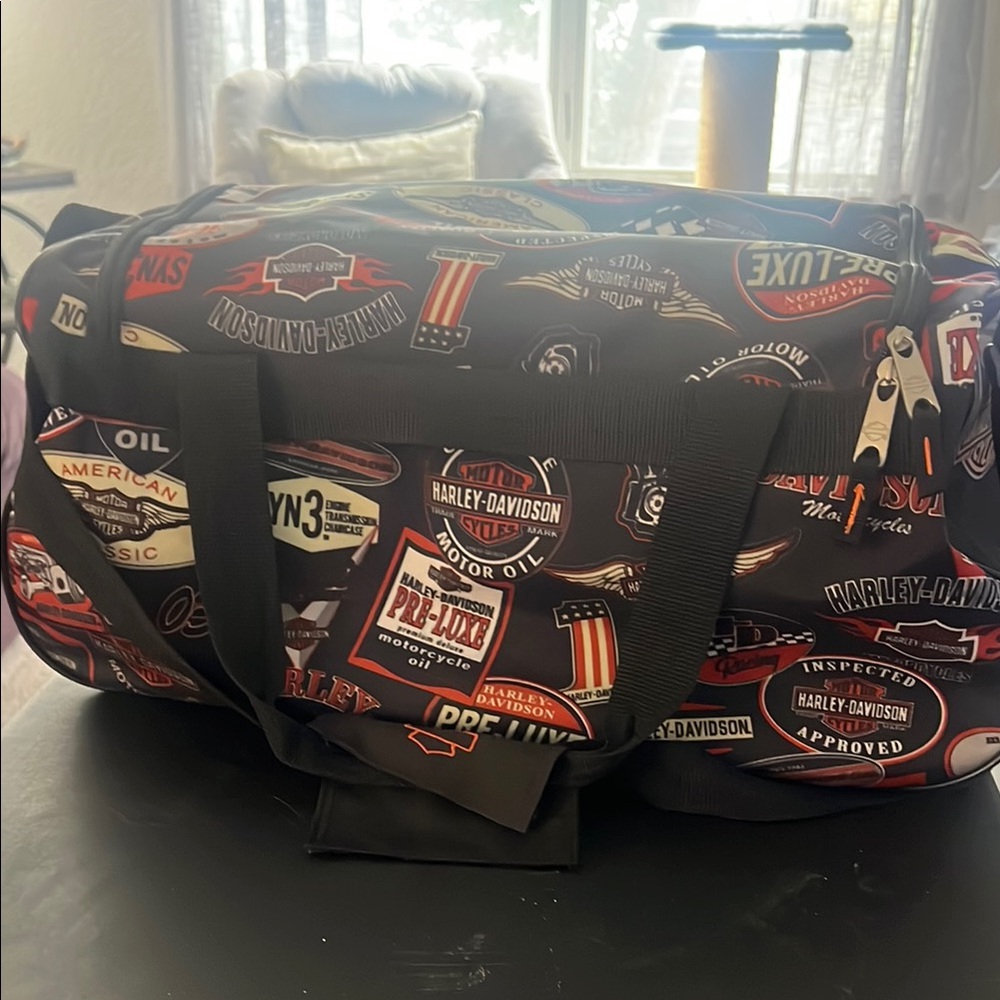 Harley-Davidson Black and Red Duffel Bag with Iconic Logos New